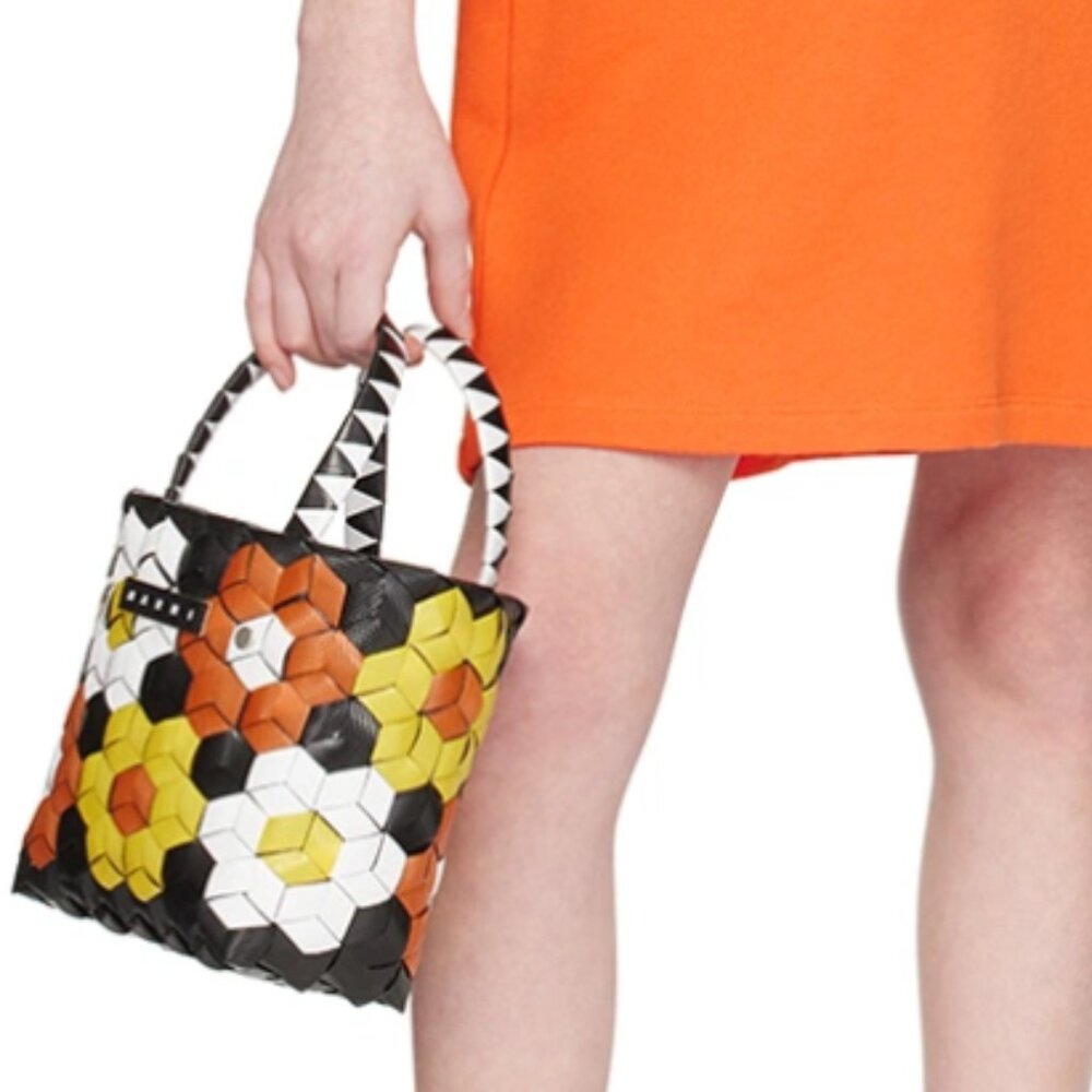 Marni Geometric Black, White, Yellow, and Orange woven Tote bag wicker purse - Picture 6 of 6